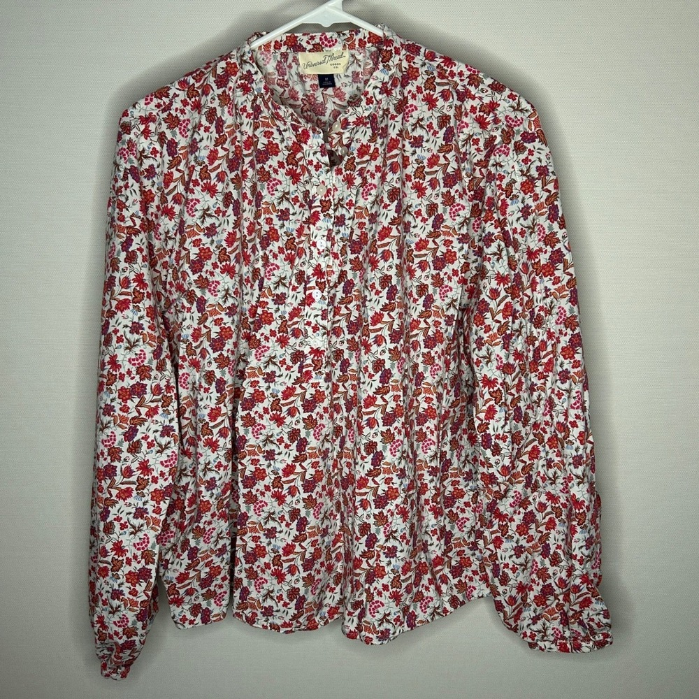 Universal Thread Floral Fall Leaves Long Sleeve Blouse Medium Cottagecore Boho